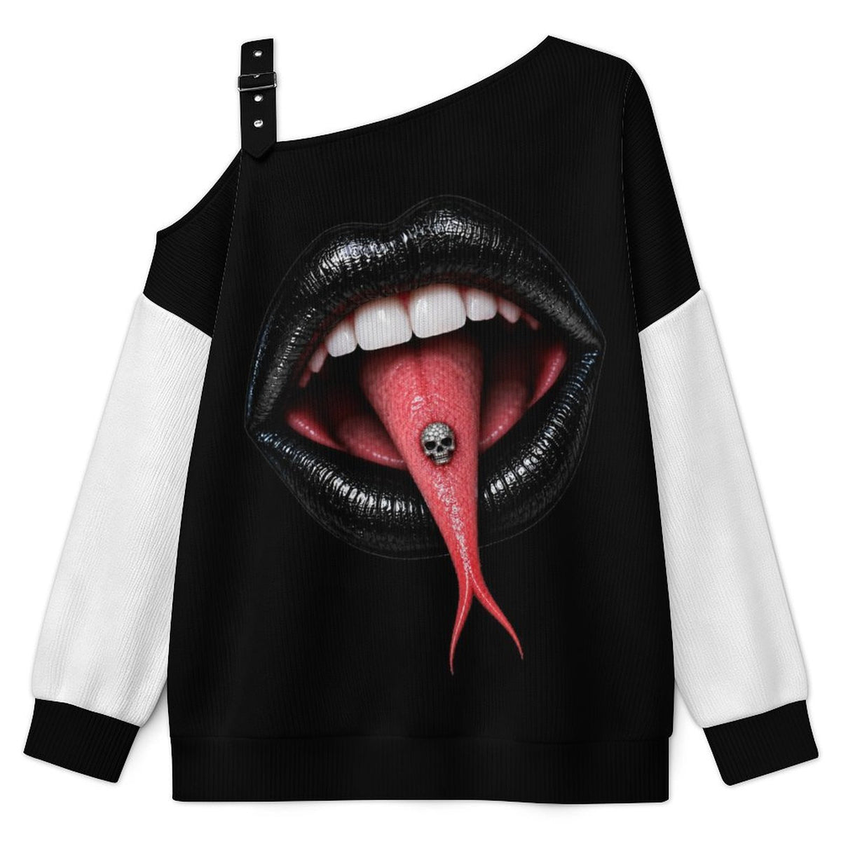 SHARP TONGUE Snake-Tongue Off-the-Shoulder Sweatshirt