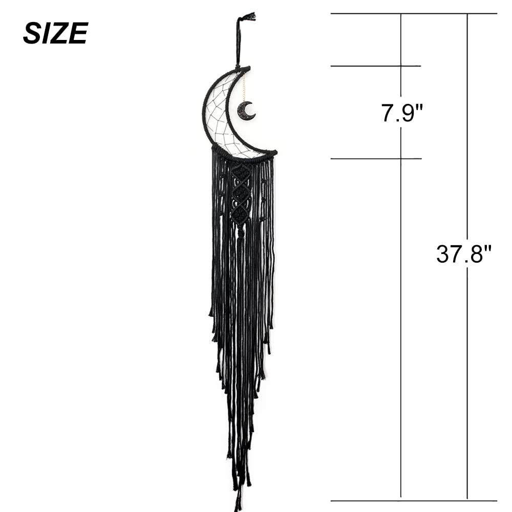 MOONFLY Black Moon Dream Catcher with Handmade Woven Cotton Macrame Wall Hanging Boho Home Decoration Ornament Craft Gift
