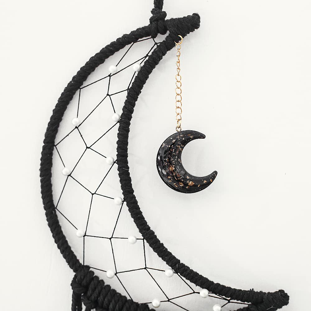 MOONFLY Black Moon Dream Catcher with Handmade Woven Cotton Macrame Wall Hanging Boho Home Decoration Ornament Craft Gift
