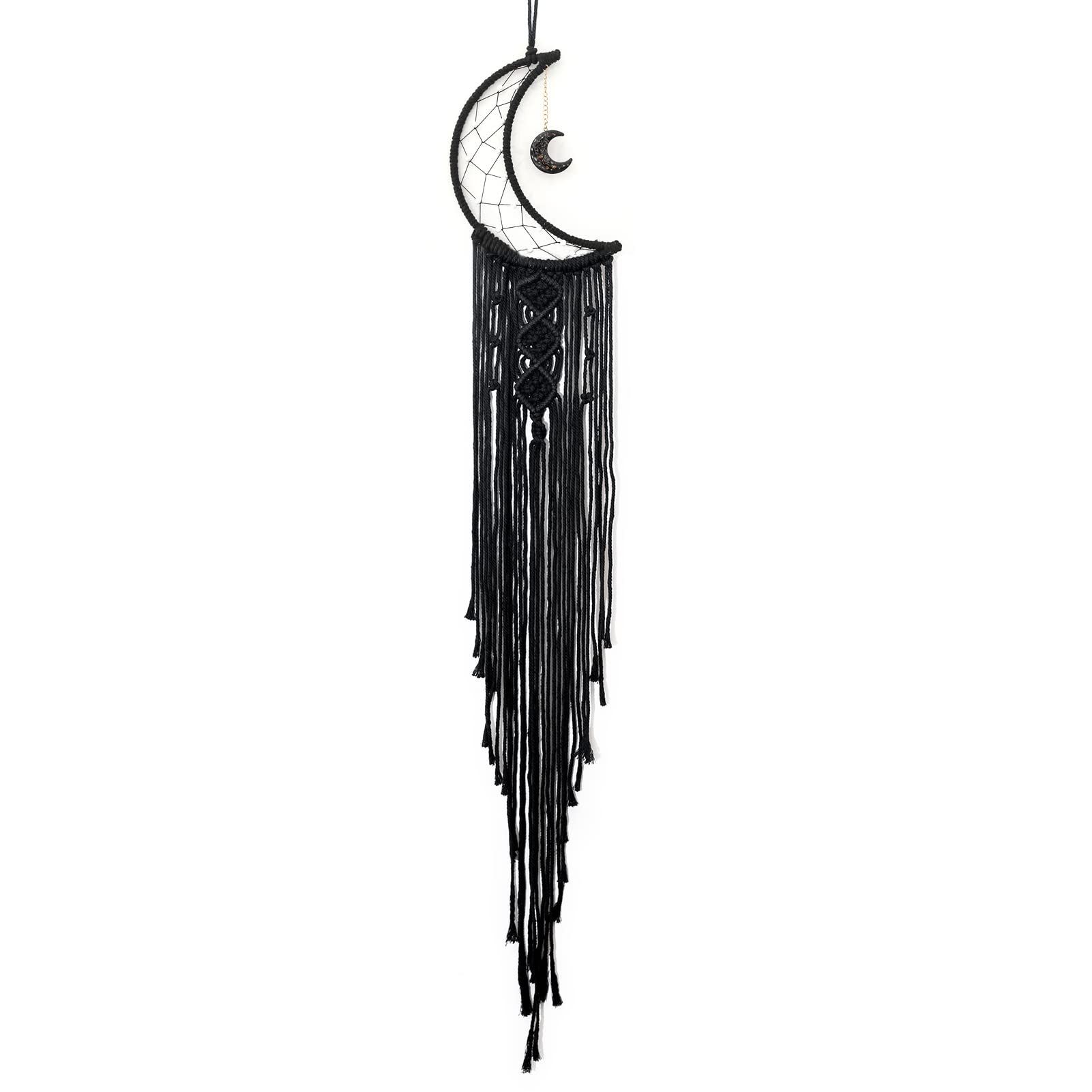 MOONFLY Black Moon Dream Catcher with Handmade Woven Cotton Macrame Wall Hanging Boho Home Decoration Ornament Craft Gift