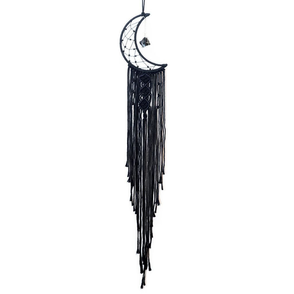 MOONFLY Black Moon Dream Catcher with Handmade Woven Cotton Macrame Wall Hanging Boho Home Decoration Ornament Craft Gift