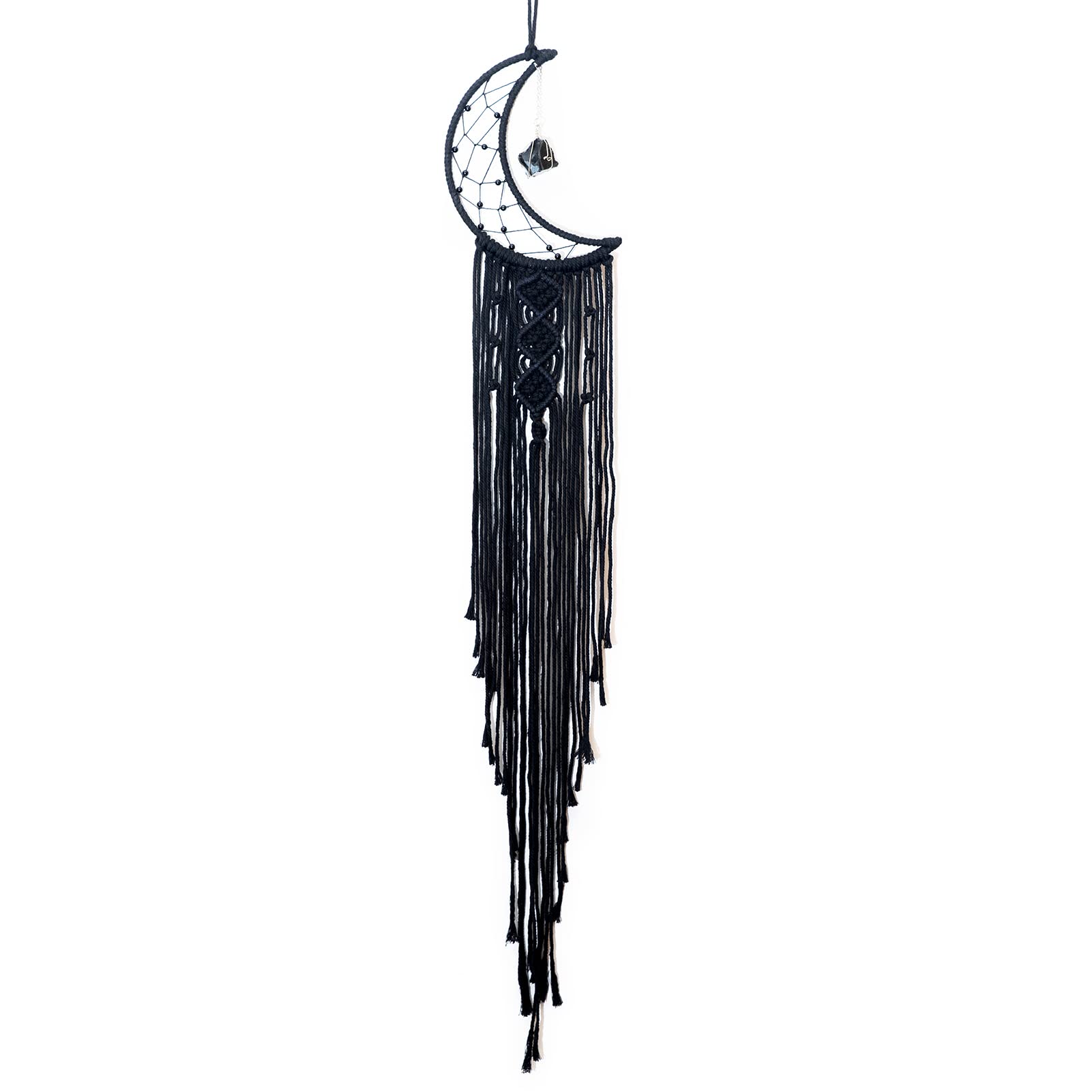 MOONFLY Black Moon Dream Catcher with Handmade Woven Cotton Macrame Wall Hanging Boho Home Decoration Ornament Craft Gift