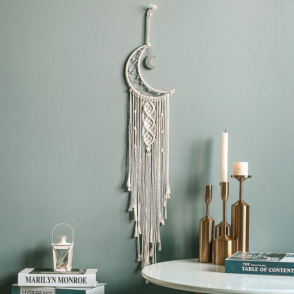 MOONFLY Black Moon Dream Catcher with Handmade Woven Cotton Macrame Wall Hanging Boho Home Decoration Ornament Craft Gift
