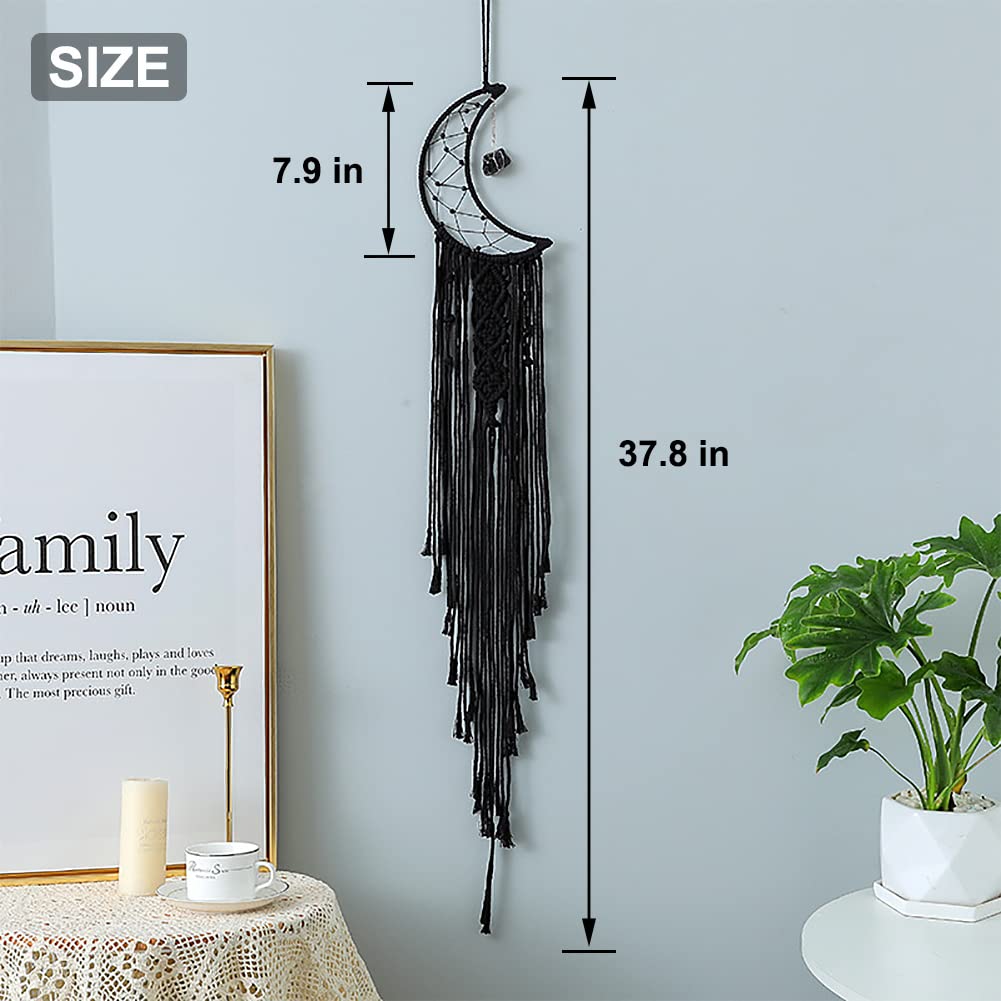 MOONFLY Black Moon Dream Catcher with Handmade Woven Cotton Macrame Wall Hanging Boho Home Decoration Ornament Craft Gift