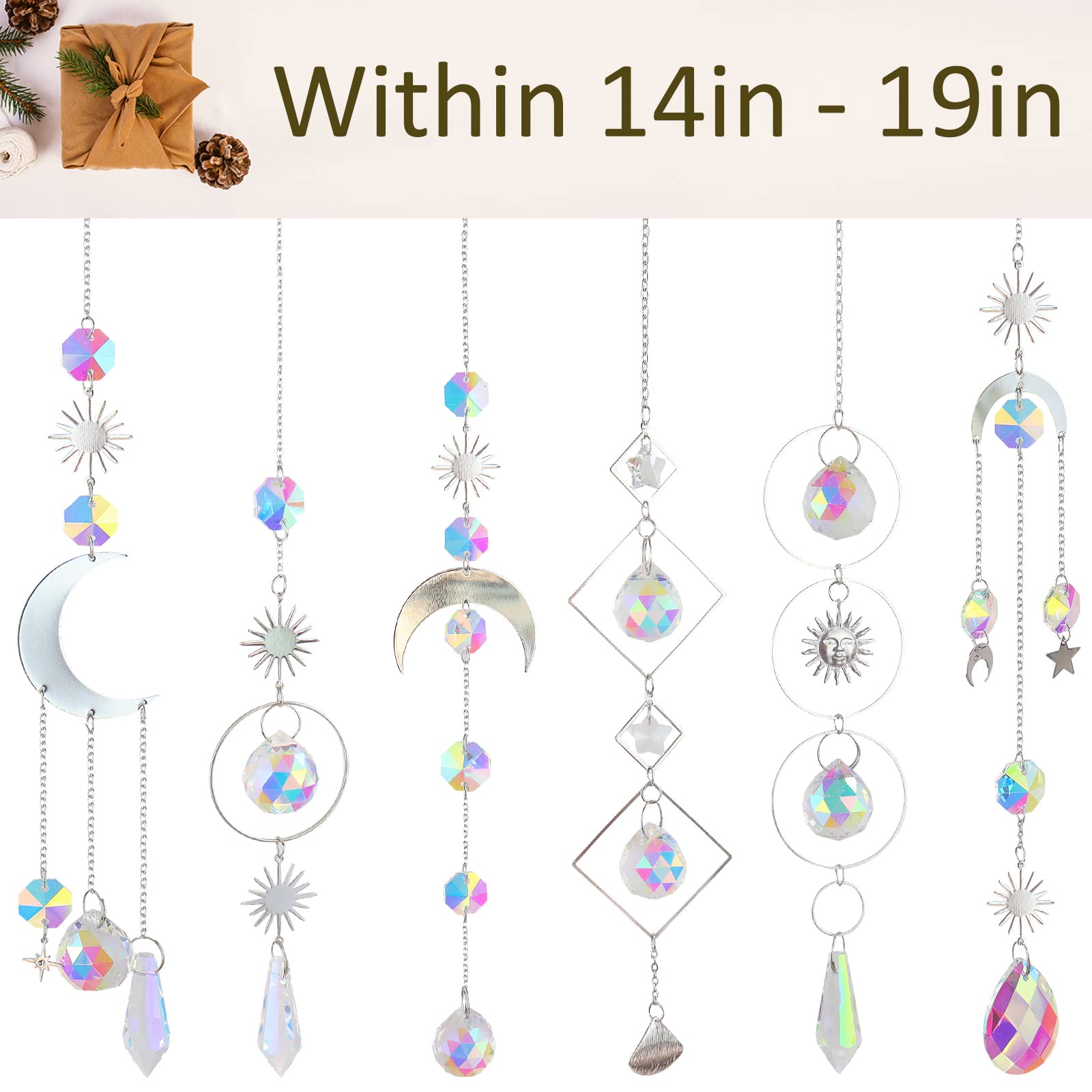 6Pieces Colorful Crystals Suncatcher Hanging Sun Catcher with Chain Pendant Ornament Crystal Balls for Window Home Garden Christmas Day Party Wedding Decoration