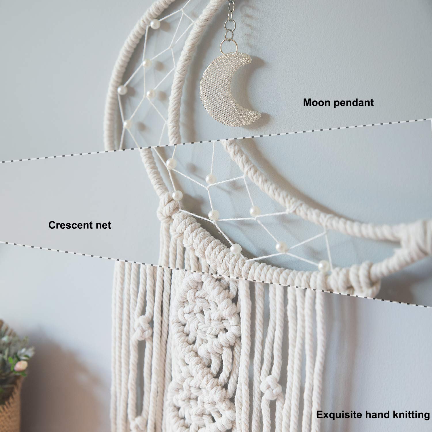 MOONFLY Black Moon Dream Catcher with Handmade Woven Cotton Macrame Wall Hanging Boho Home Decoration Ornament Craft Gift