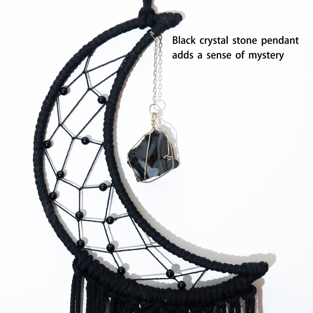 MOONFLY Black Moon Dream Catcher with Handmade Woven Cotton Macrame Wall Hanging Boho Home Decoration Ornament Craft Gift