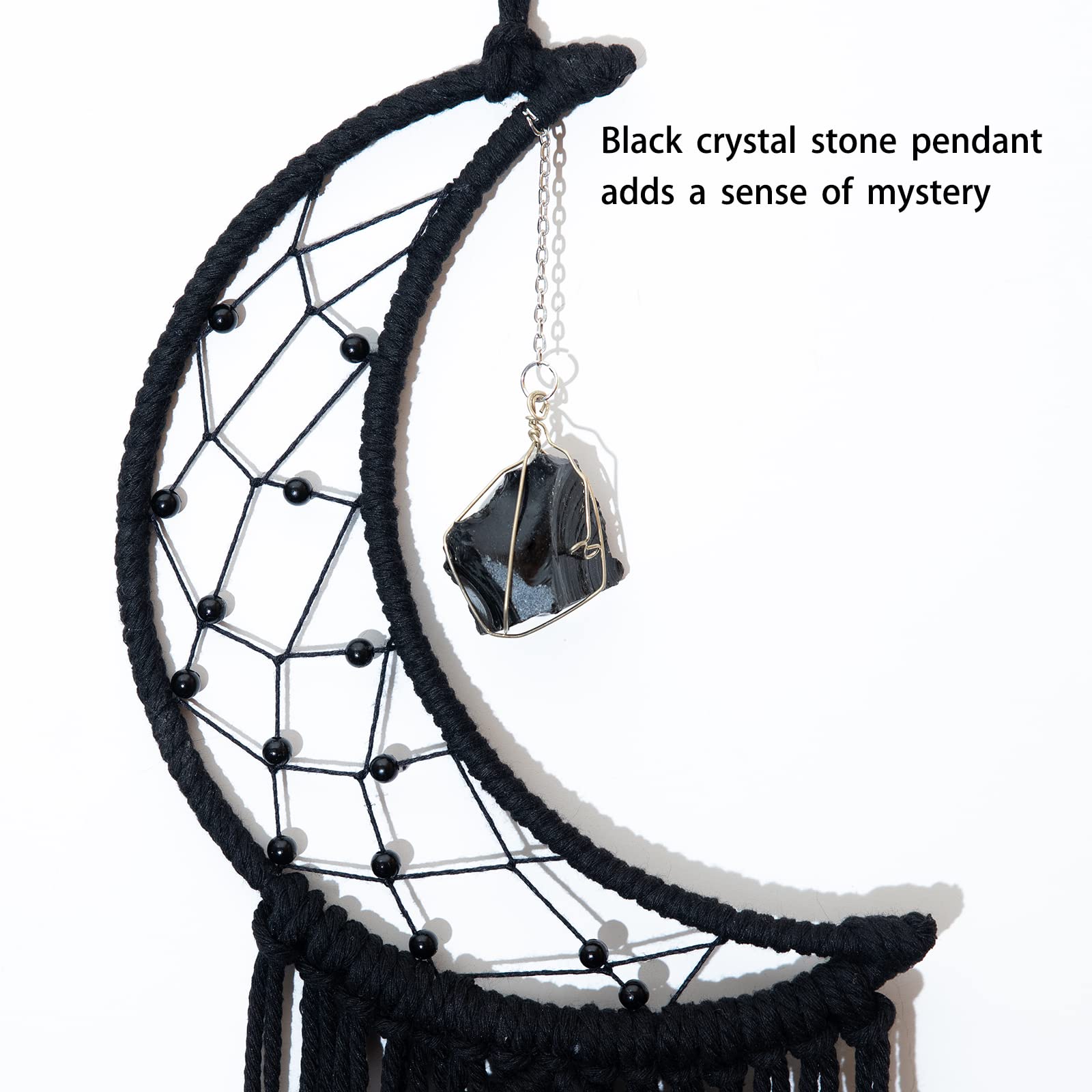 MOONFLY Black Moon Dream Catcher with Handmade Woven Cotton Macrame Wall Hanging Boho Home Decoration Ornament Craft Gift