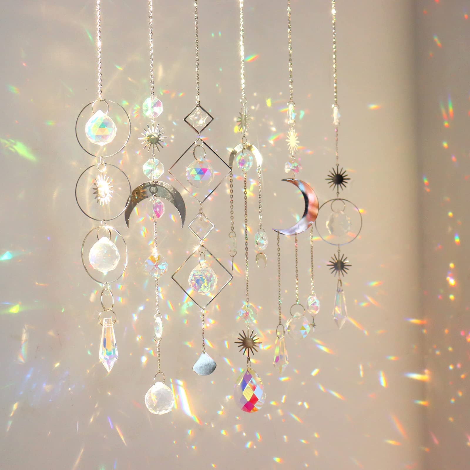 6Pieces Colorful Crystals Suncatcher Hanging Sun Catcher with Chain Pendant Ornament Crystal Balls for Window Home Garden Christmas Day Party Wedding Decoration