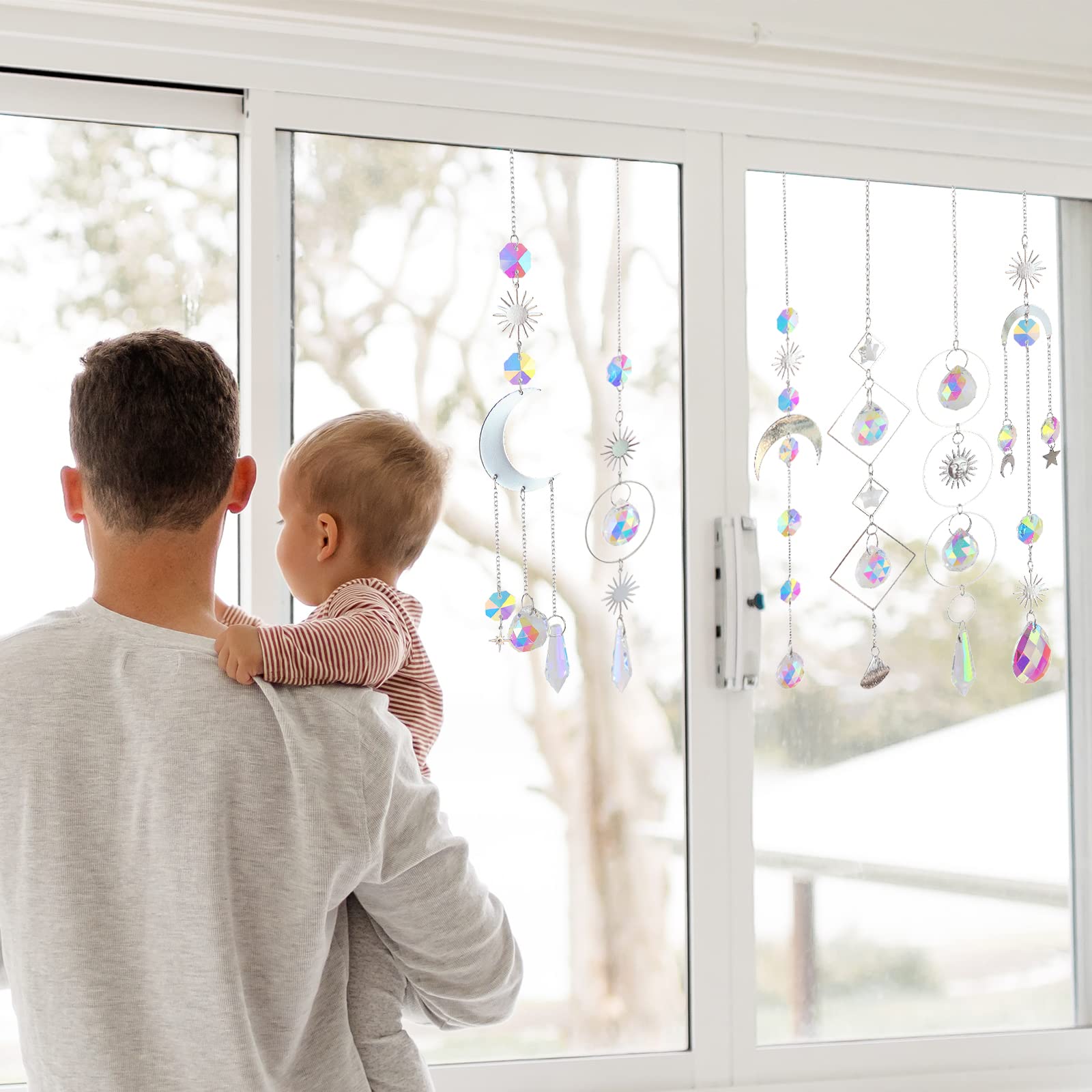 6Pieces Colorful Crystals Suncatcher Hanging Sun Catcher with Chain Pendant Ornament Crystal Balls for Window Home Garden Christmas Day Party Wedding Decoration