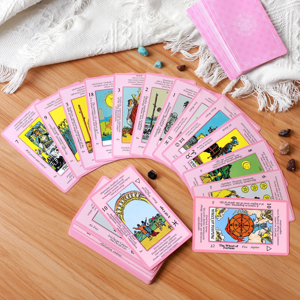 Myripoly Pink Tarot Cards Deck Set for Beginners with Meanings On Them-Tarot Card with Guidebook-(Free Velvet Tarot Bag Pouch)
