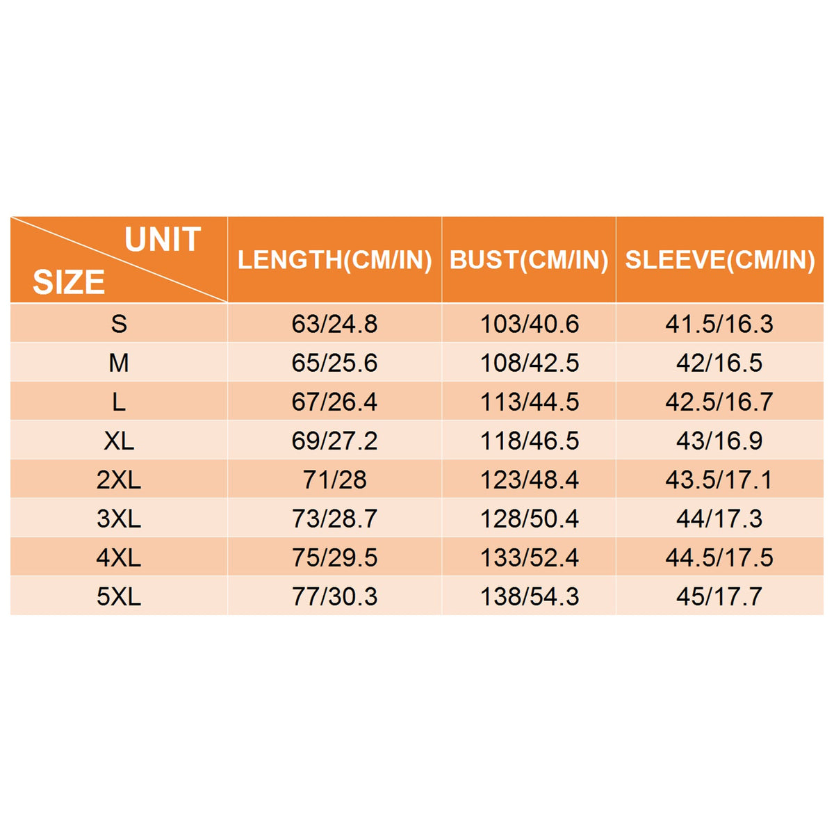 Off-the-shoulder sweatshirt size chart