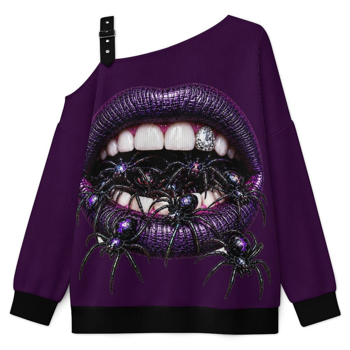 VENOMOUS Purple Spider Off-the-Shoulder Sweatshirt