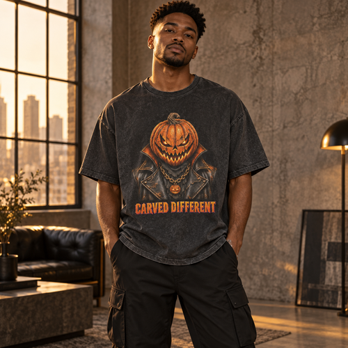 CARVED DIFFERENT men's washed T-shirt on a model