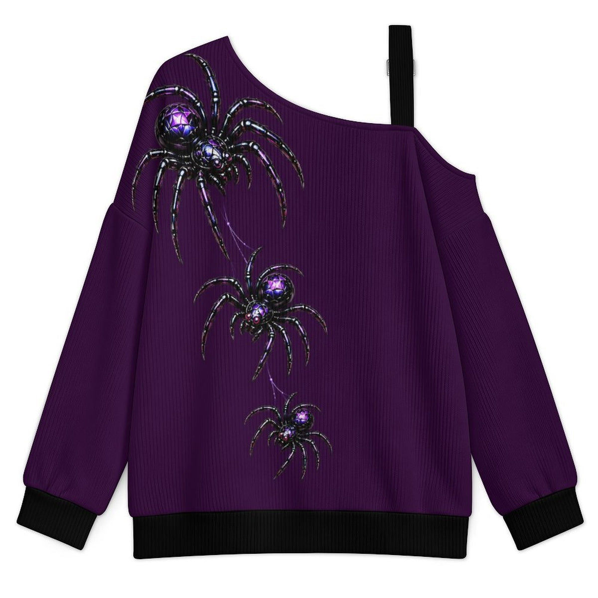 VENOMOUS Purple Spider Off-the-Shoulder Sweatshirt