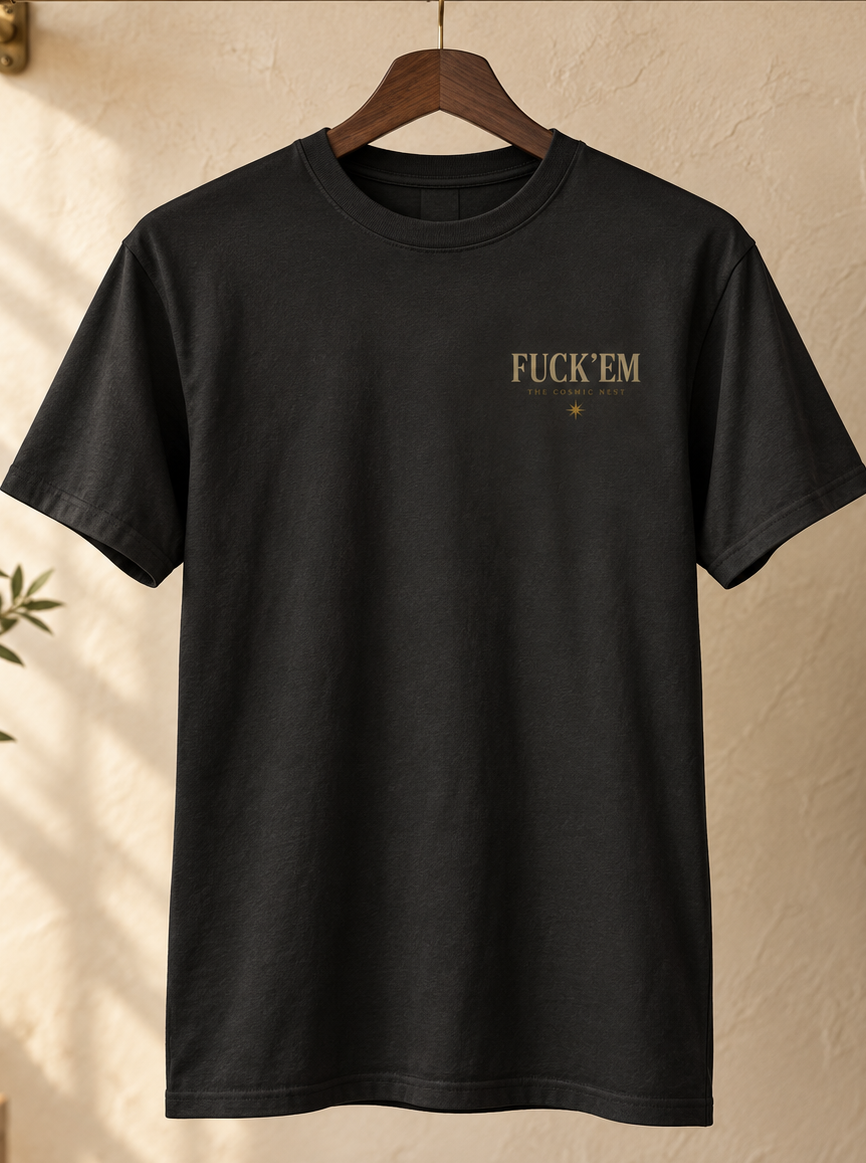 Black FUCK'EM Protect Your Peace tee hanging in a boutique