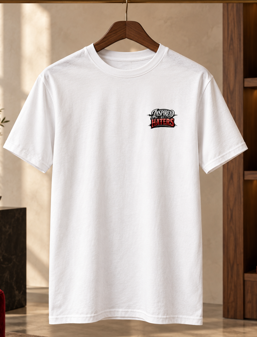 Inspired by my Haters graphic T-shirt front view displayed in a boutique
