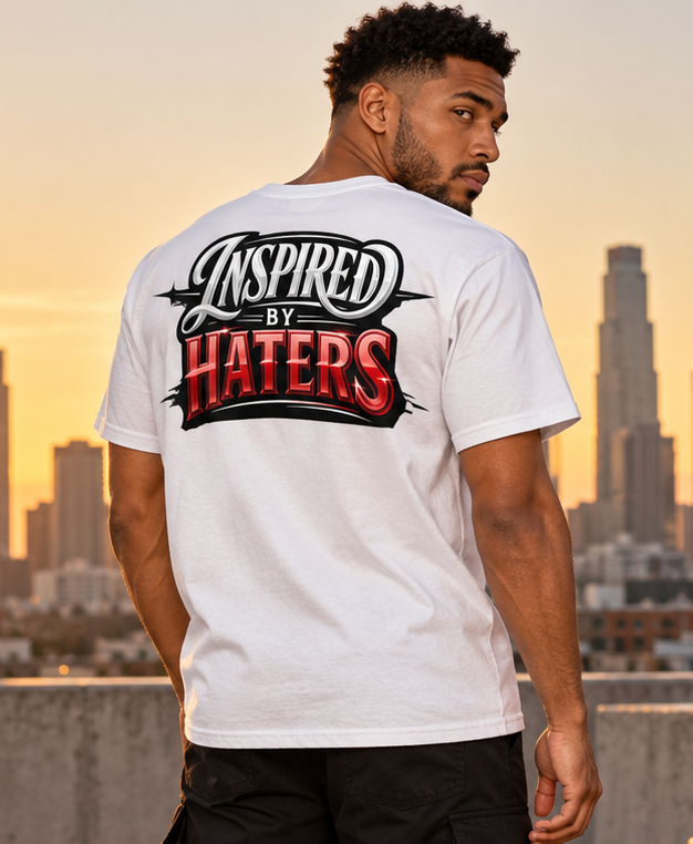 Inspired by my Haters graphic T-shirt back view on a model