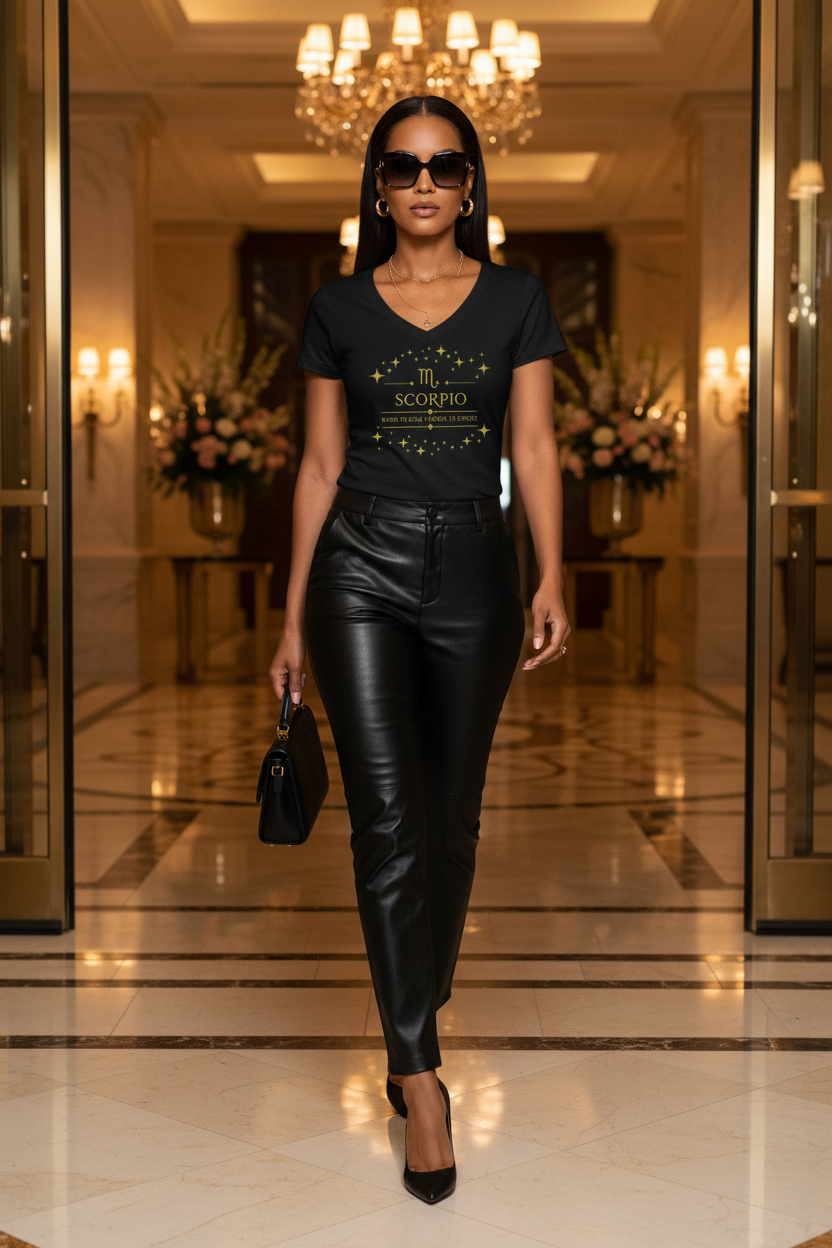 Scorpio Hard to Read. Harder to Forget. Women's V-Neck Zodiac Tee