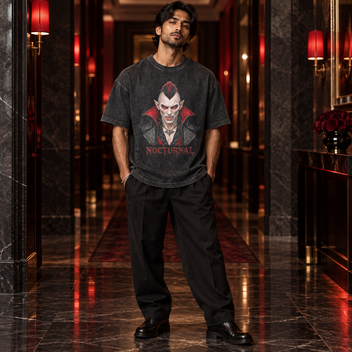 NOCTURNAL men's washed T-shirt on a model