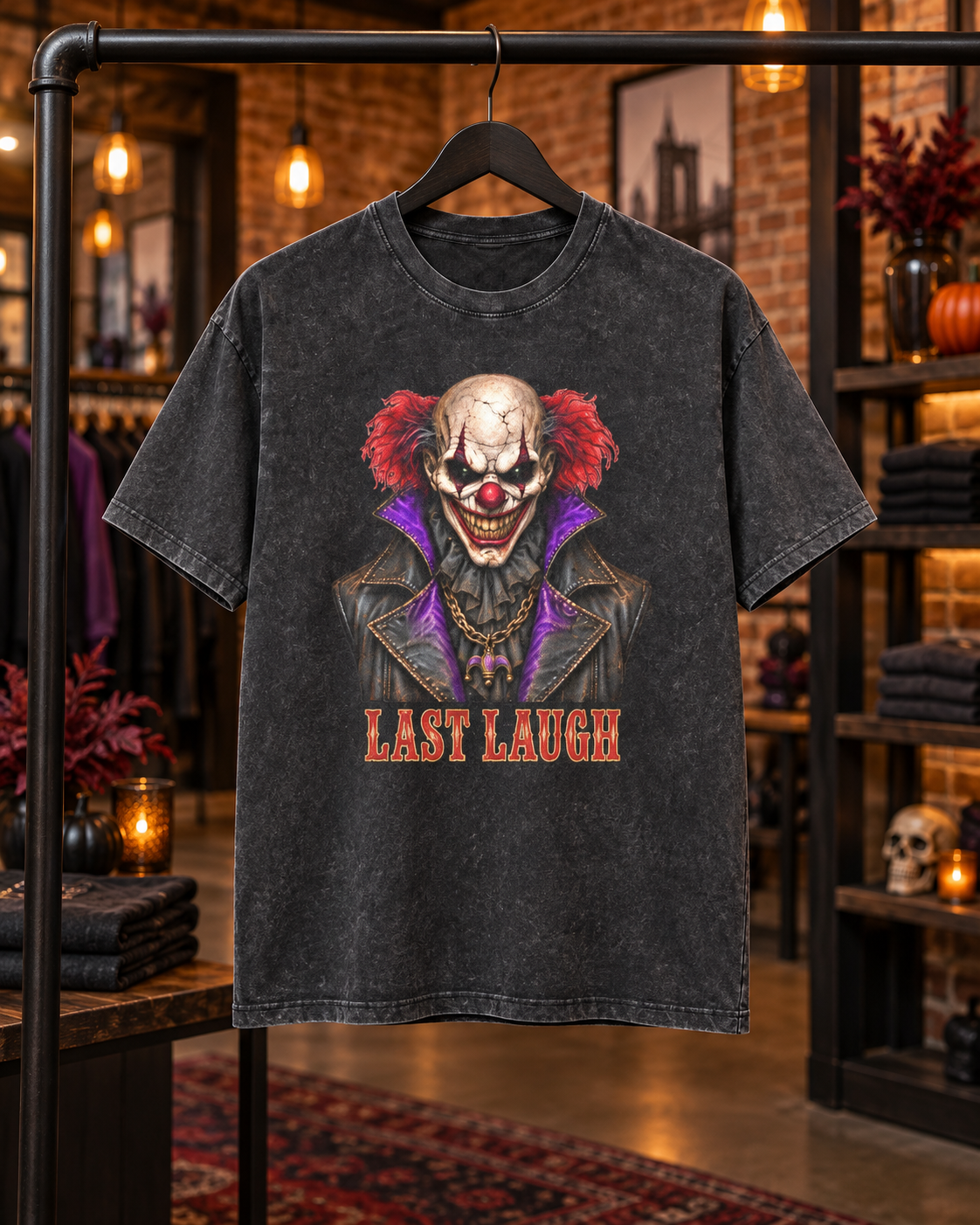 LAST LAUGH Scary Clown Men’s Washed Cotton T-Shirt
