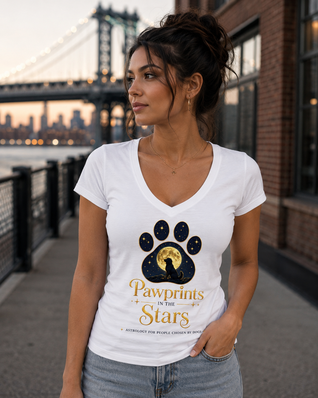 Pawprints in the Stars™ Women's V-Neck Tee | Astrology for People Chosen by Dogs