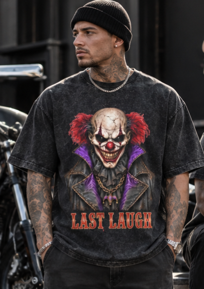 LAST LAUGH Scary Clown Men’s Washed Cotton T-Shirt