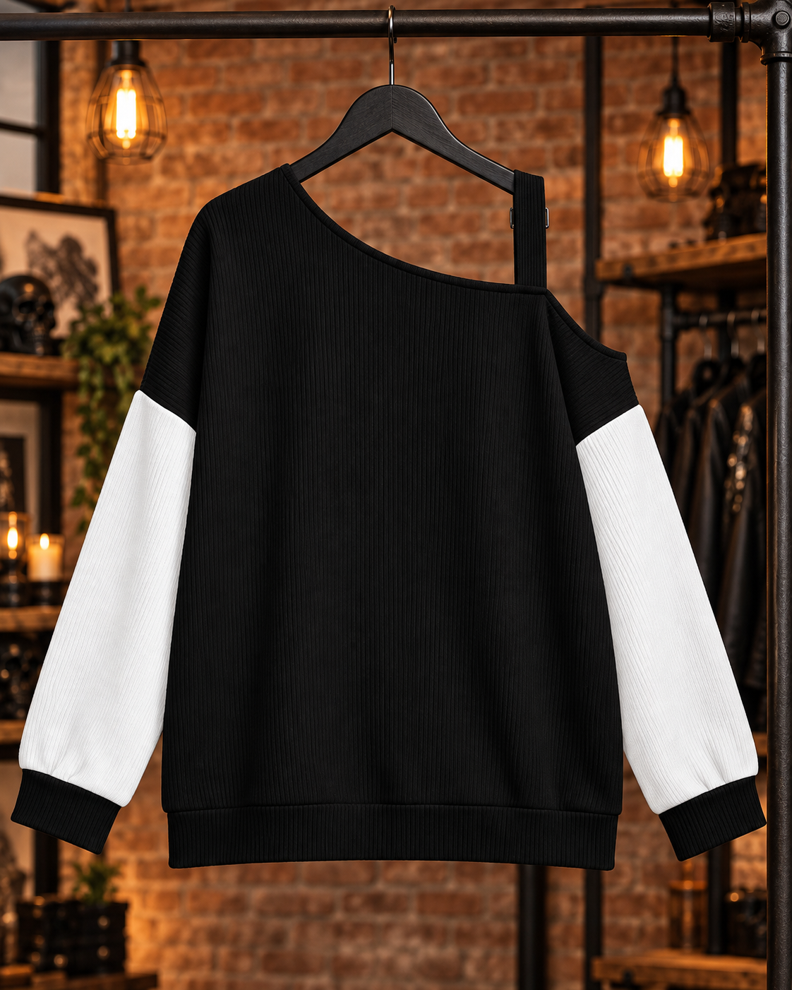 SHARP TONGUE Snake-Tongue Off-the-Shoulder Sweatshirt