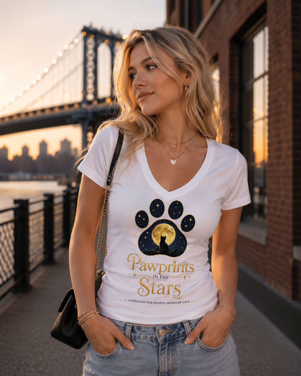 Pawprints in the Stars™ Women's V-Neck Tee | Astrology for People Chosen by Cats