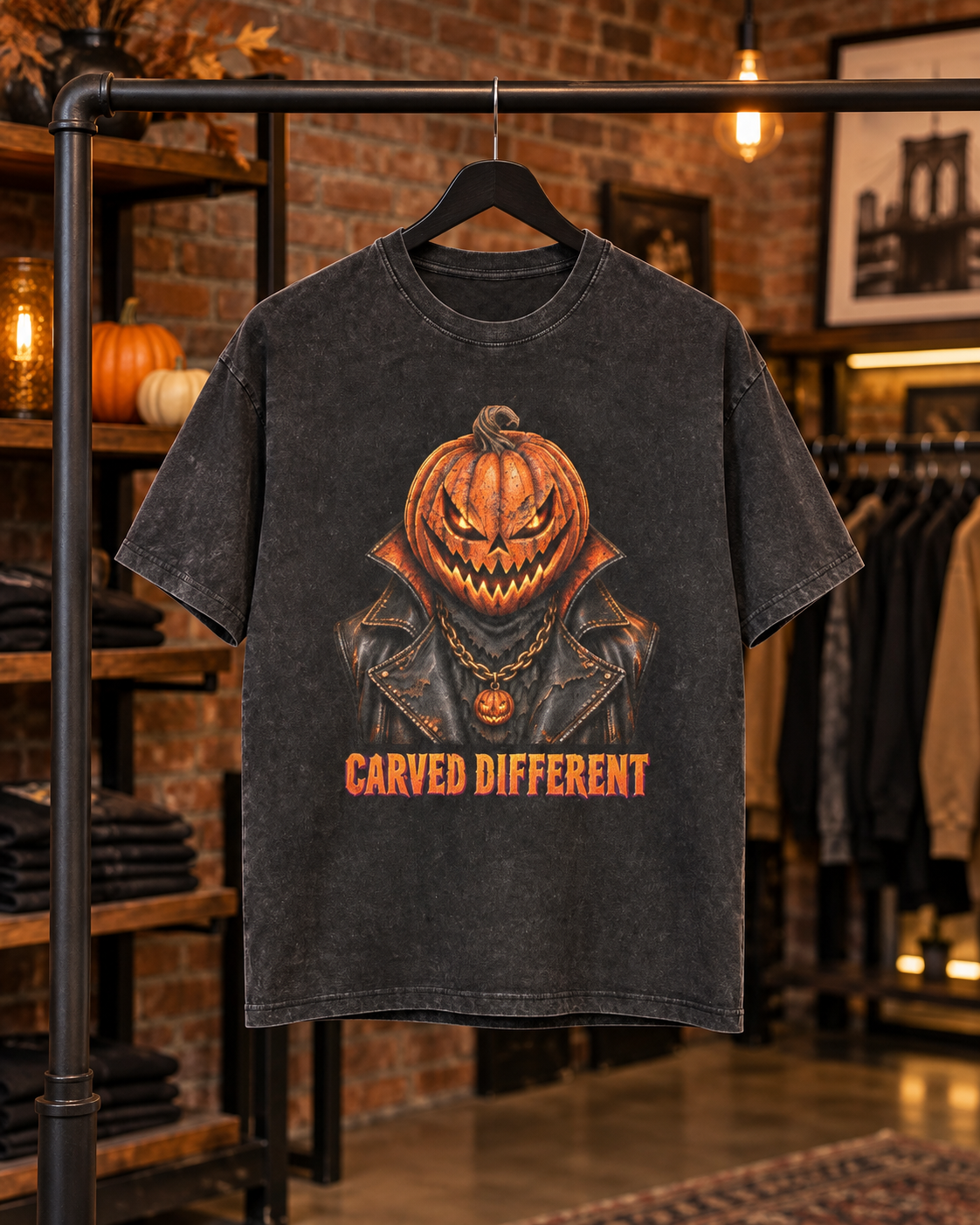 CARVED DIFFERENT Jack-O’-Lantern Men’s Washed Cotton T-Shirt